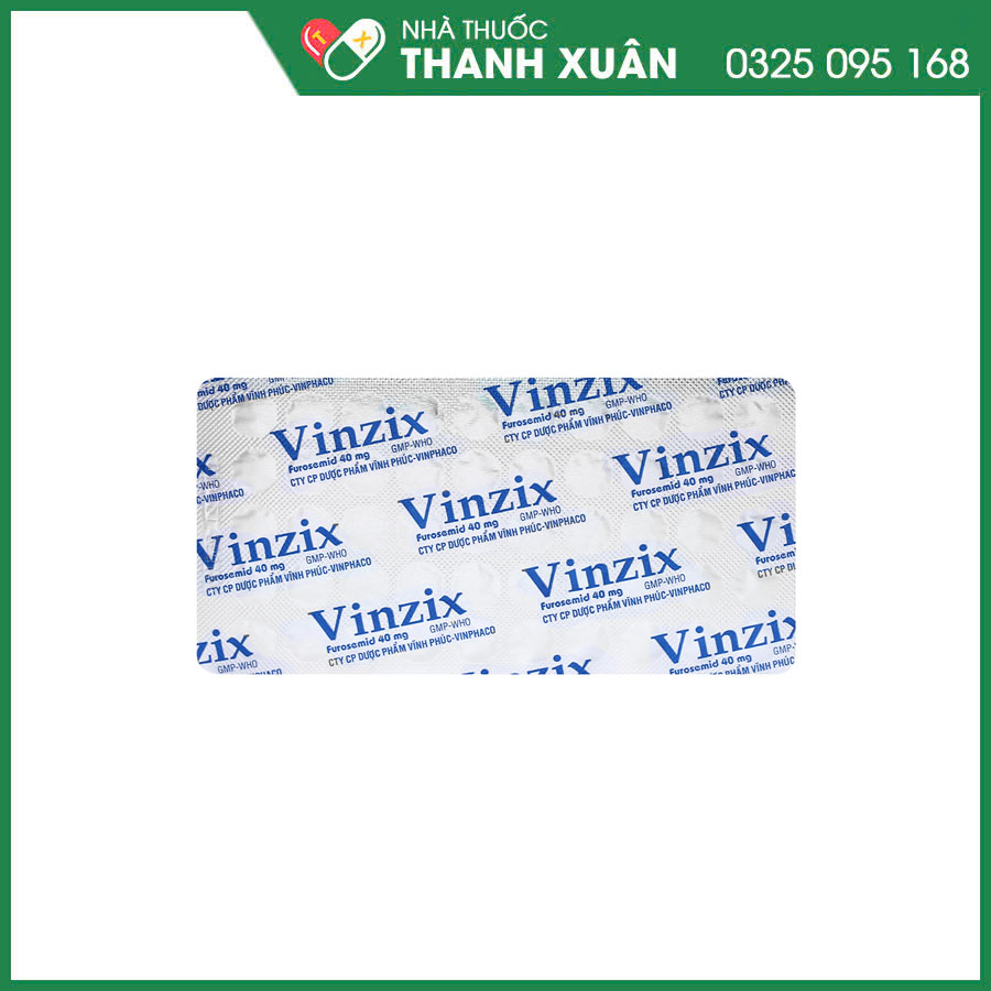 Vinzix 40mg thuốc điều trị phù, tăng huyết áp, thiểu niệu trong suy thận hoặc suy chức năng thận, điều trị tăng calci huyết